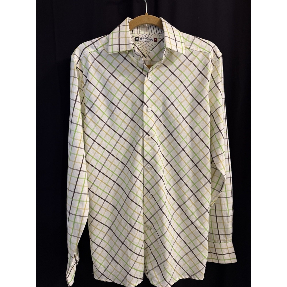 Prototype Men's M Regular Plaid Dress Shirt 100% Cotton